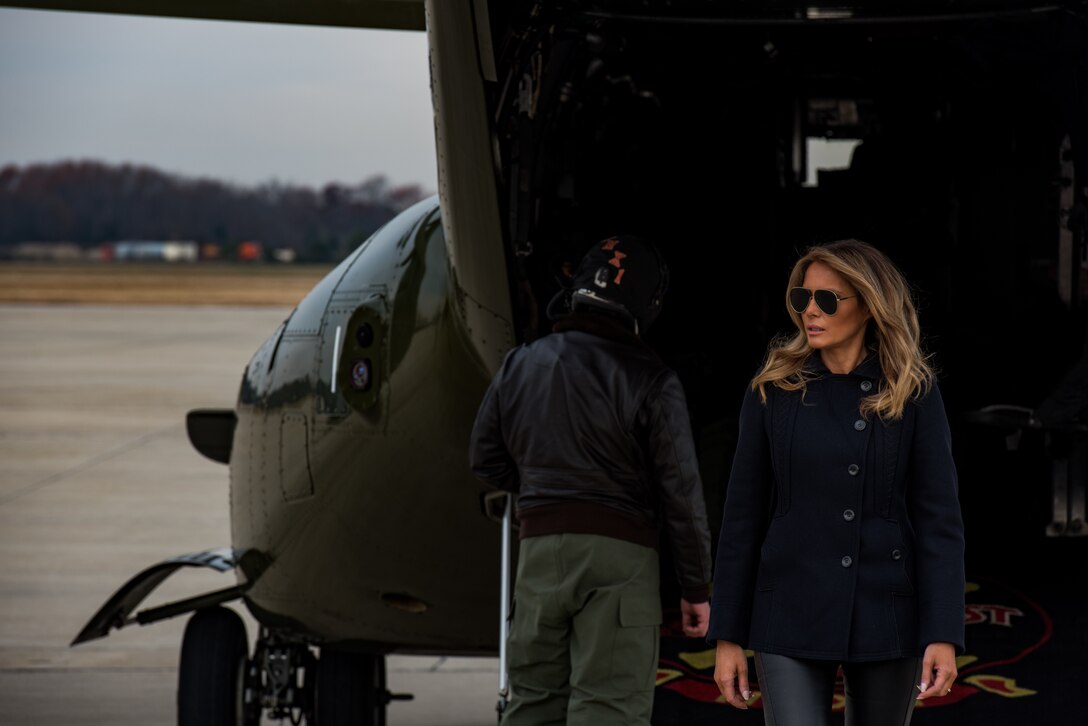First Lady Melania Trump arrives to Joint Base Langley-Eustis, Virginia, Dec. 12, 2018.
