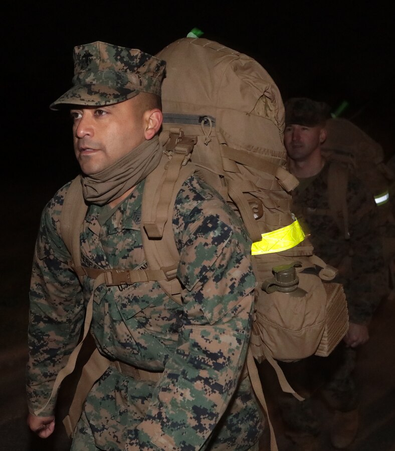 Marines with Marine Corps Logistics Base Albany commemorated the 77th anniversary of the attack of Pearl Harbor with a 3-mile Warrior Hike aboard the installation, Dec. 7. The attack was a surprise military strike by the Imperial Japanese Navy Air Service against the United States naval base at Pearl Harbor, Hawaii Territory, on the morning of Dec. 7, 1941. More than 50 Marines took the hike to remember the lessons learned from the attack and why it's important to always train and be ready for the unknown. (U.S. Marine Corps photo by Re-Essa Buckels)