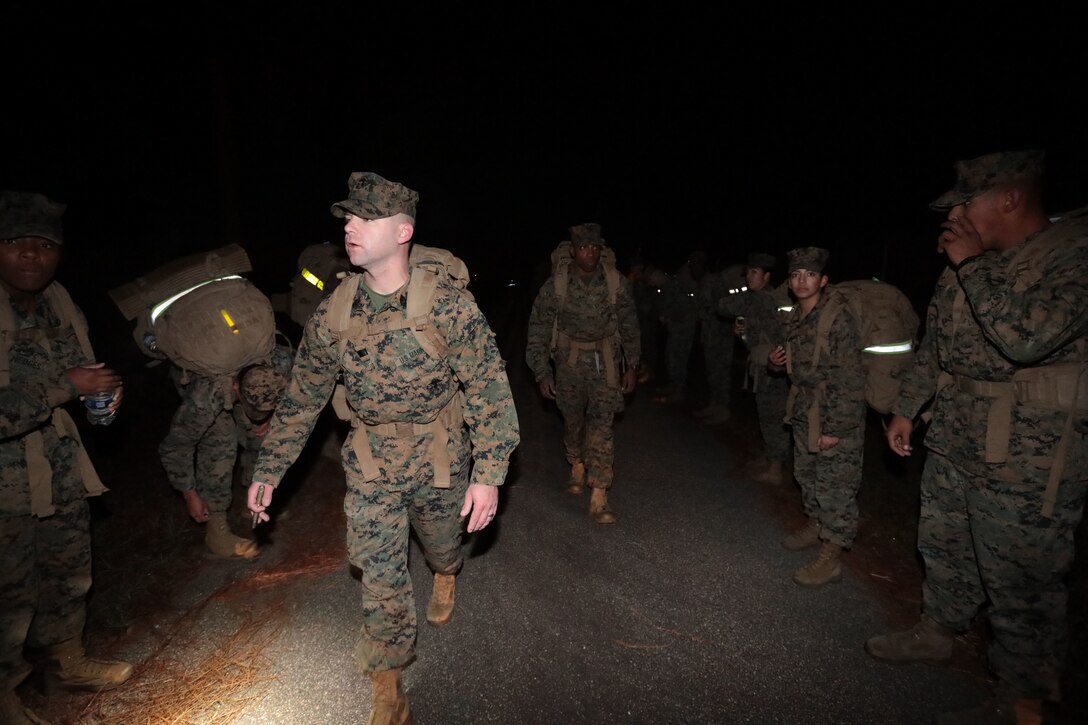 Marines with Marine Corps Logistics Base Albany commemorated the 77th anniversary of the attack of Pearl Harbor with a 3-mile Warrior Hike aboard the installation, Dec. 7. The attack was a surprise military strike by the Imperial Japanese Navy Air Service against the United States naval base at Pearl Harbor, Hawaii Territory, on the morning of Dec. 7, 1941. More than 50 Marines took the hike to remember the lessons learned from the attack and why it's important to always train and be ready for the unknown. (U.S. Marine Corps photo by Re-Essa Buckels)
