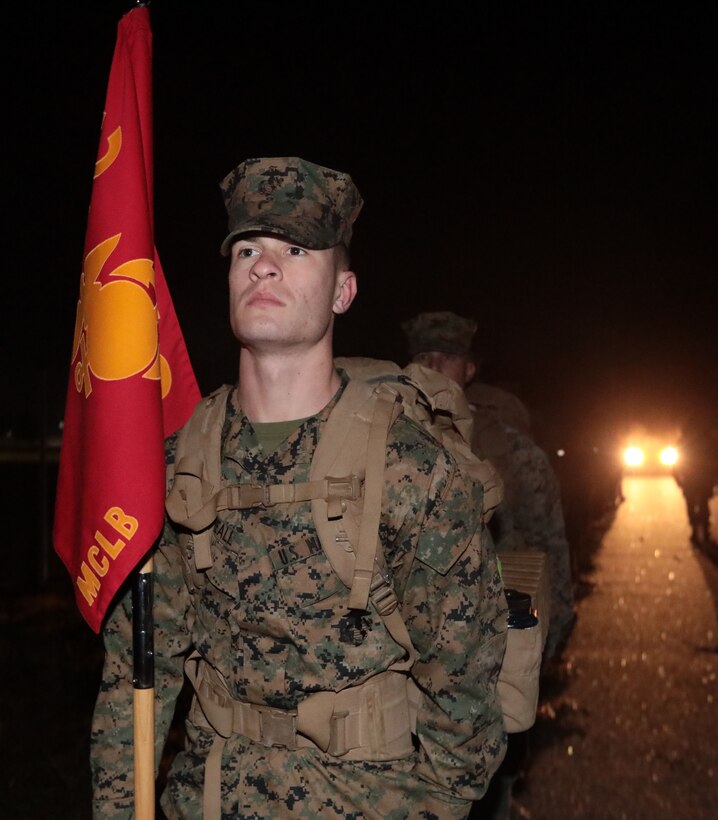 Marines with Marine Corps Logistics Base Albany commemorated the 77th anniversary of the attack of Pearl Harbor with a 3-mile Warrior Hike aboard the installation, Dec. 7. The attack was a surprise military strike by the Imperial Japanese Navy Air Service against the United States naval base at Pearl Harbor, Hawaii Territory, on the morning of Dec. 7, 1941. More than 50 Marines took the hike to remember the lessons learned from the attack and why it's important to always train and be ready for the unknown. (U.S. Marine Corps photo by Re-Essa Buckels)