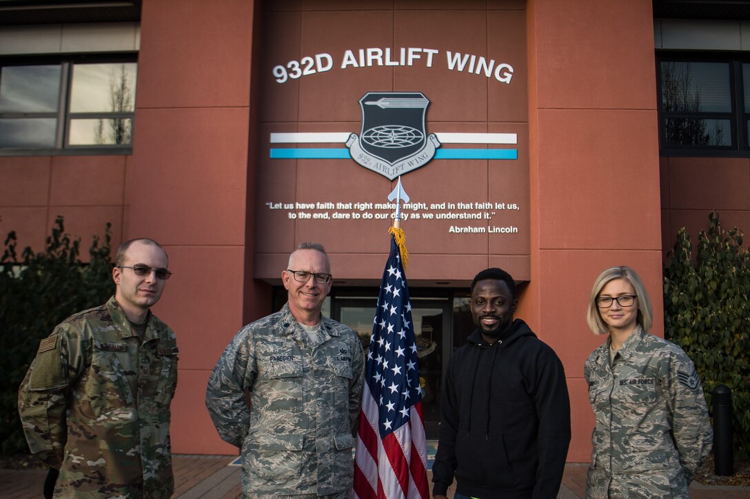 Newest addition to the 932nd Airlift Wing, welcome Opeyemi J. Ojetunde, medial materials technician.