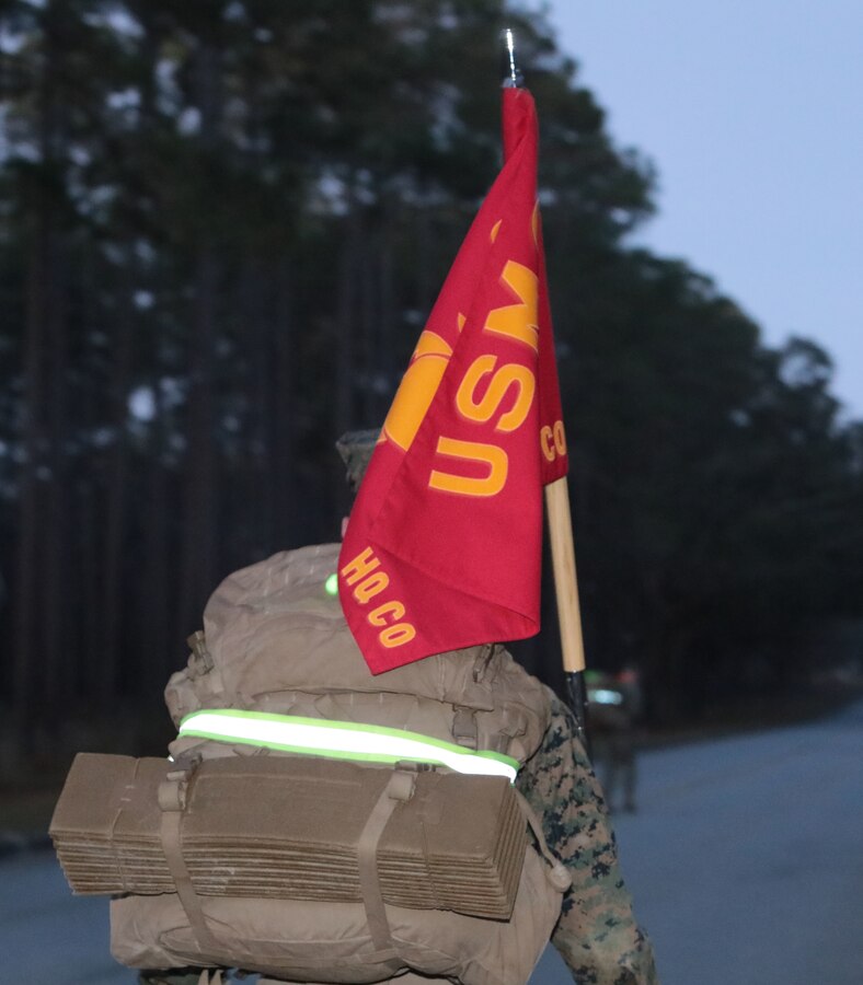 Marines with Marine Corps Logistics Base Albany commemorated the 77th anniversary of the attack of Pearl Harbor with a 3-mile Warrior Hike aboard the installation, Dec. 7. The attack was a surprise military strike by the Imperial Japanese Navy Air Service against the United States naval base at Pearl Harbor, Hawaii Territory, on the morning of Dec. 7, 1941. More than 50 Marines took the hike to remember the lessons learned from the attack and why it's important to always train and be ready for the unknown. (U.S. Marine Corps photo by Re-Essa Buckels)