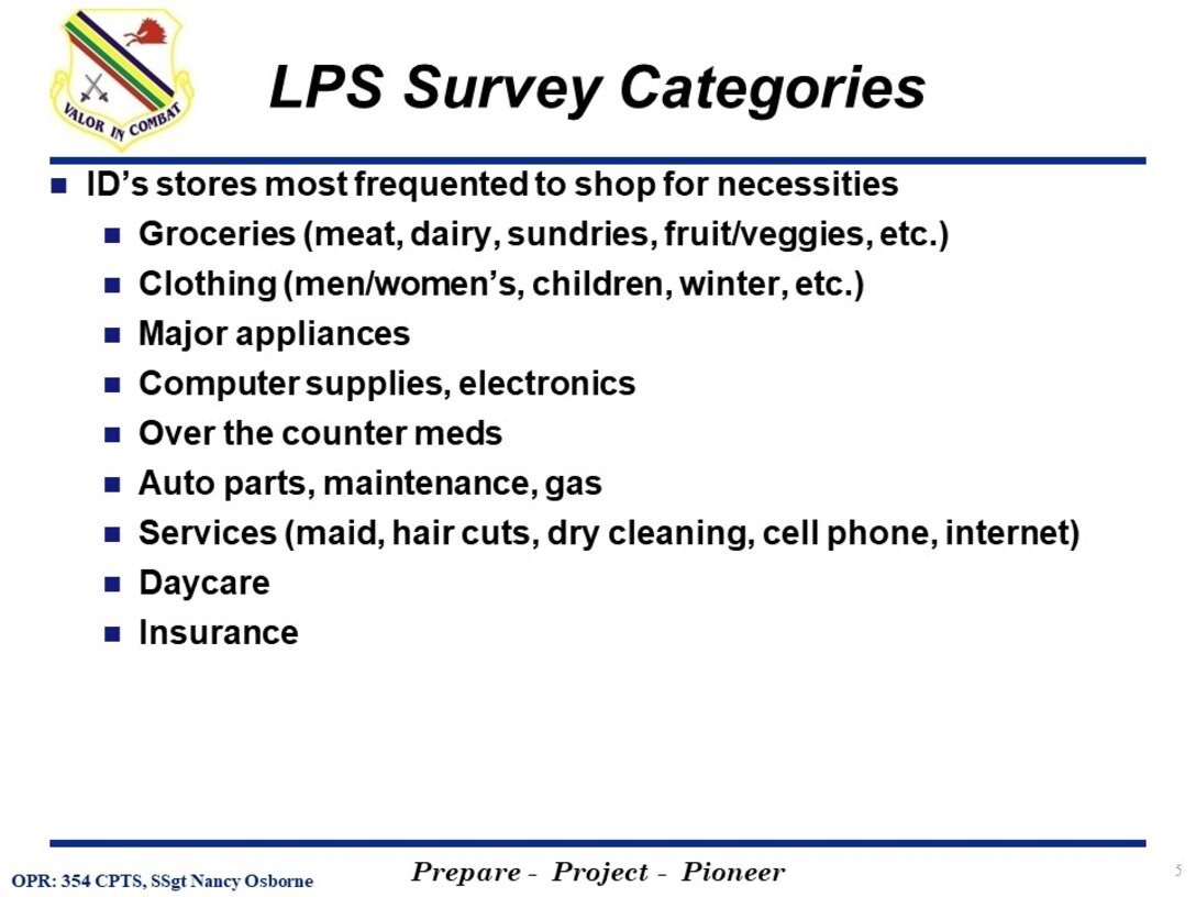 The 354th Comptroller Squadron of Eielson Air Force Base created Cost of Living Allowance (COLA) Survey slides to inform active duty members and families on the importance of participation in the COLA Survey for Alaska. (Graphic slide created by 354th Comptroller Squadron)