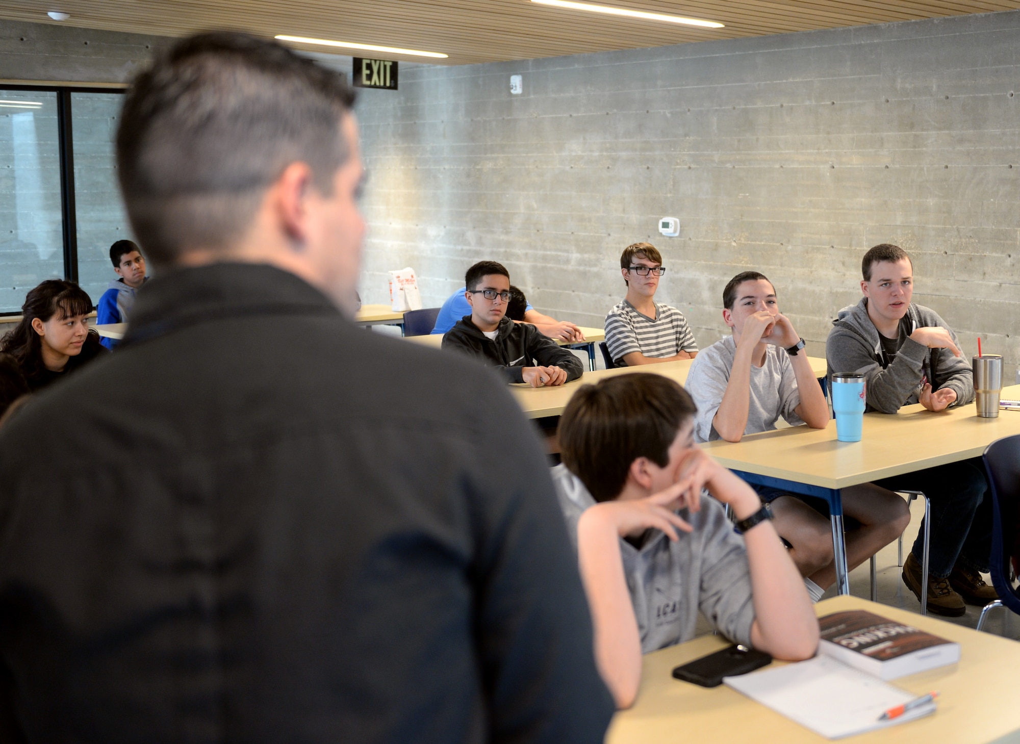 Staff Sgt. Justin Gonzalez, 33rd Network Warfare Squadron  incident response operator, and GhostWire Academy course developer and co-founder, hosts a Network+ class in San Antonio, Oct. 21, 2018. The academy is a free cyber certification training and award organization which serves San Antonio teenagers. (U.S. Air Force photo by Tech. Sgt. R.J. Biermann)