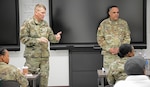 Lt. Gen. Jeffrey Buchanan and Command Sgt. Maj. Alberto Delgado, U. S. Army North (Fifth Army) command team, addressed students recently in the Sexual Harassment/Assault Response and Prevention (U.S. Army SHARP) Foundation Course at held at the Army Medical Department Center and School, Army Health Readiness Center of Excellence at Joint Base San Antonio-Fort Sam Houston.