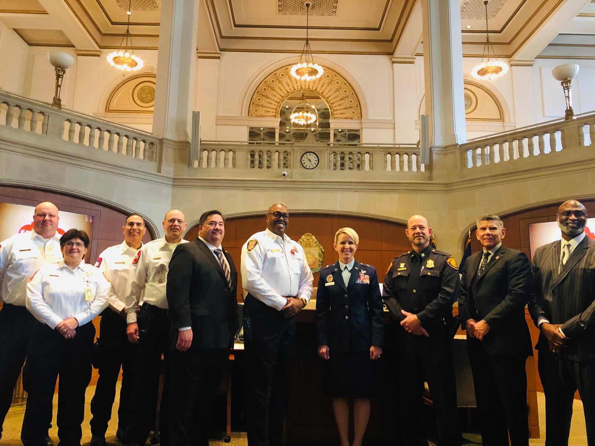 Joint Base San Antonio and the City of San Antonio have entered into a nine-year mutual aid and support agreement that will allow for more efficient response and recovery actions during emergencies. Brig. Gen. Laura L. Lenderman, 502d Air Base Wing and JBSA commander, along with San Antonio Fire Department Chief Charles Hood, San Antonio Police Department Chief William McManus, Deputy City Manager Erik Walsh and other city officials, were on hand for the signing of the agreement at San Antonio City Hall Nov. 29. Gen. Lenderman and Chief Hood were the signatories for the document.