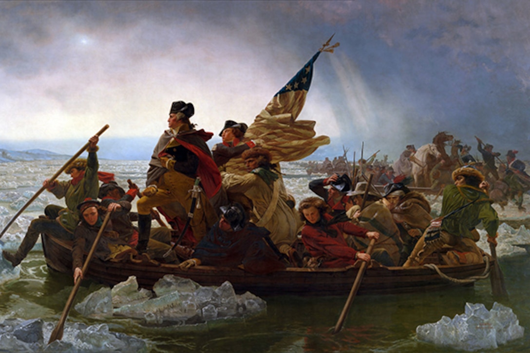 Painting of Washington crossing the Delaware during the Revolution.