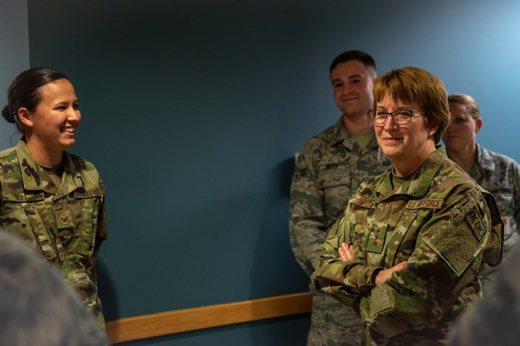 Lt. Gen. Dorothy Hogg, Air Force Surgeon General, speaks with Airmen assigned to the 56th Medical Group, Dec. 12, 2018, at Luke Air Force Base, Ariz.