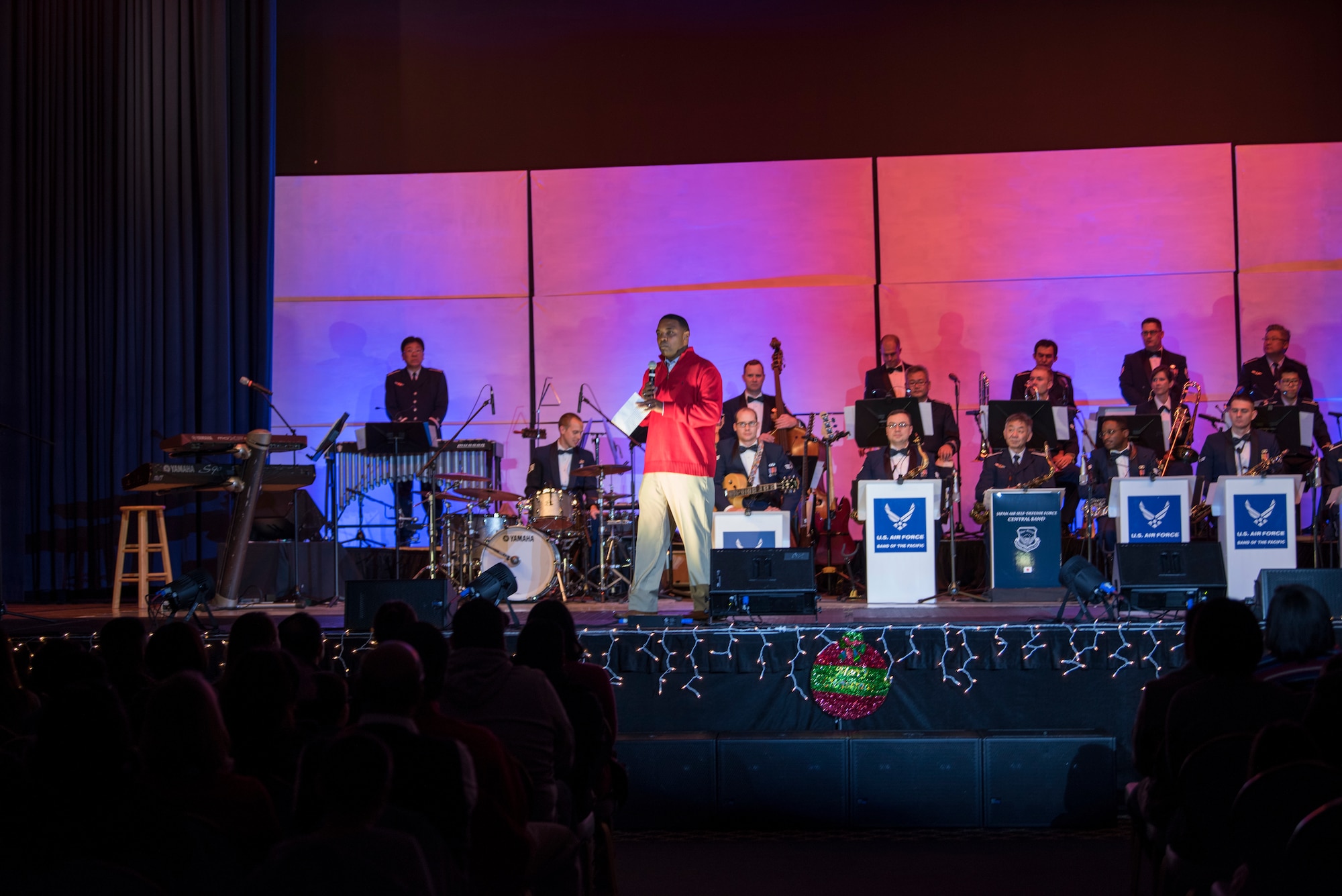 U.S. Air Force Col. Otis Jones, 374th Airlift Wing commander gives opening remarks during Sounds of the Season, Dec. 12, 2018, at Yokota Air Base, Japan.