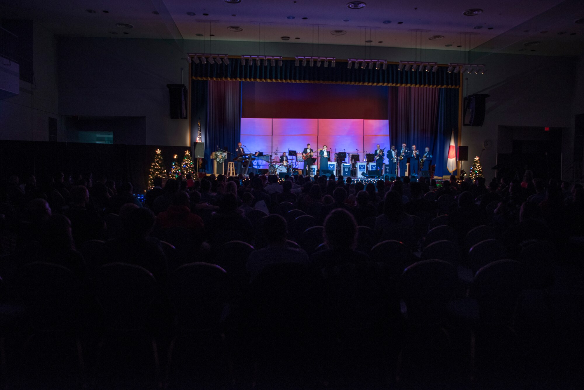 Members of the U.S. Air Force Band of the Pacific and Japan Air Self Defense Force Central Band perform during Sounds of the Season, Dec. 12, 2018, at Yokota Air Base, Japan.