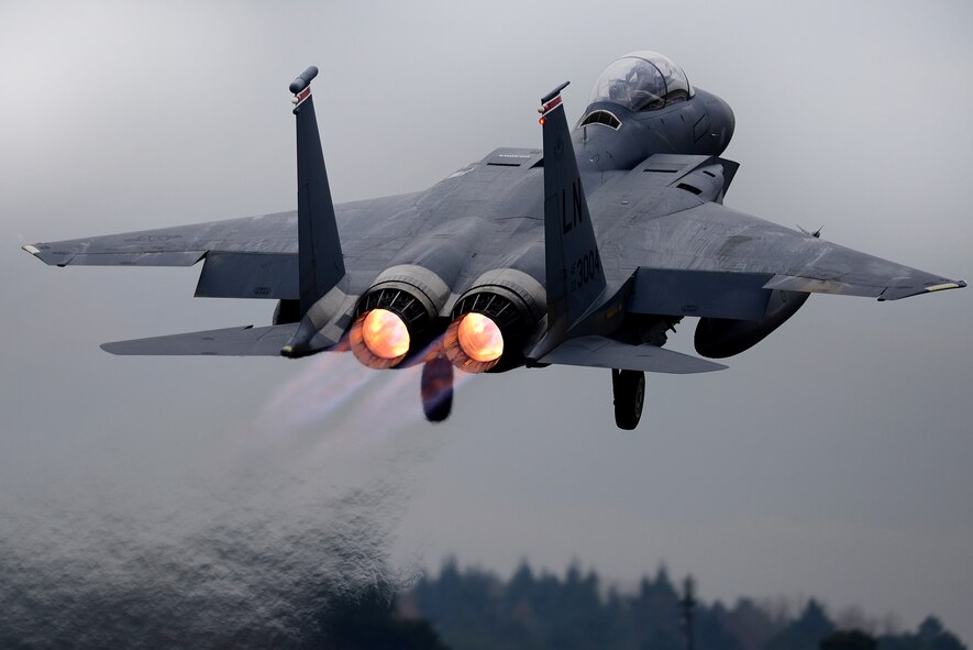An F-15E Strike Eagle takes off
