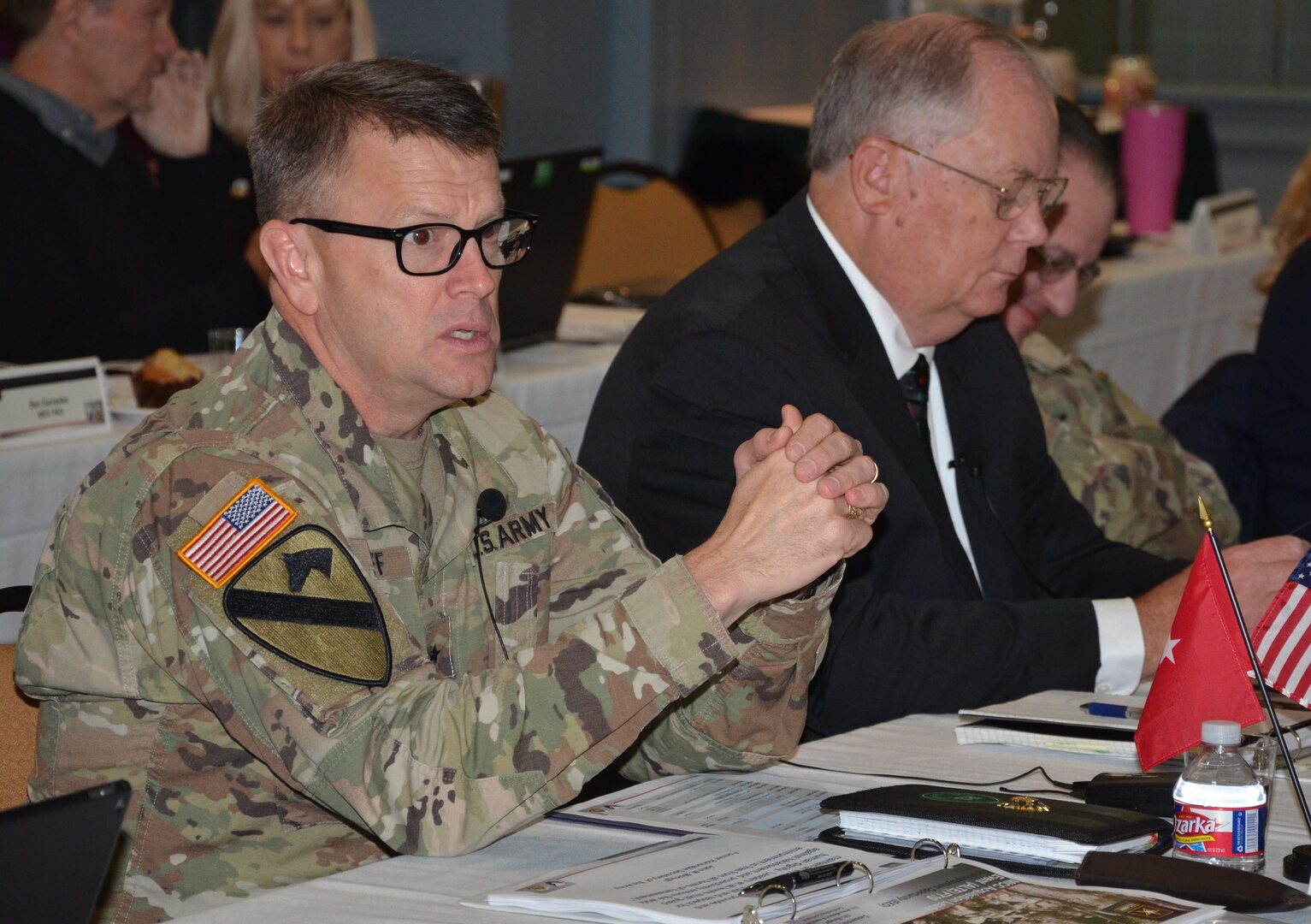 Brig. Gen. Bill Boruff discusses contracting challenges with acquisition senior leaders from throughout the Mission and Installation Contracting Command Dec. 11 in San Antonio. Contracting leaders gathered for an acquisition leadership training event Dec. 11-13. Boruff is the MICC commanding general.