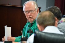 William Sargent, director of Ordnance and Explosives at the U.S. Army Engineering and Support Center, Huntsville, briefs his command team during a Project Review Board at the Center in Huntsville, Alabama on December 12, 2018. Sargent recently received a National Association of Ordnance Contractors Lifetime Leadership Award at their 2018 Membership Meeting in St. Petersburg, Florida, Dec. 5.