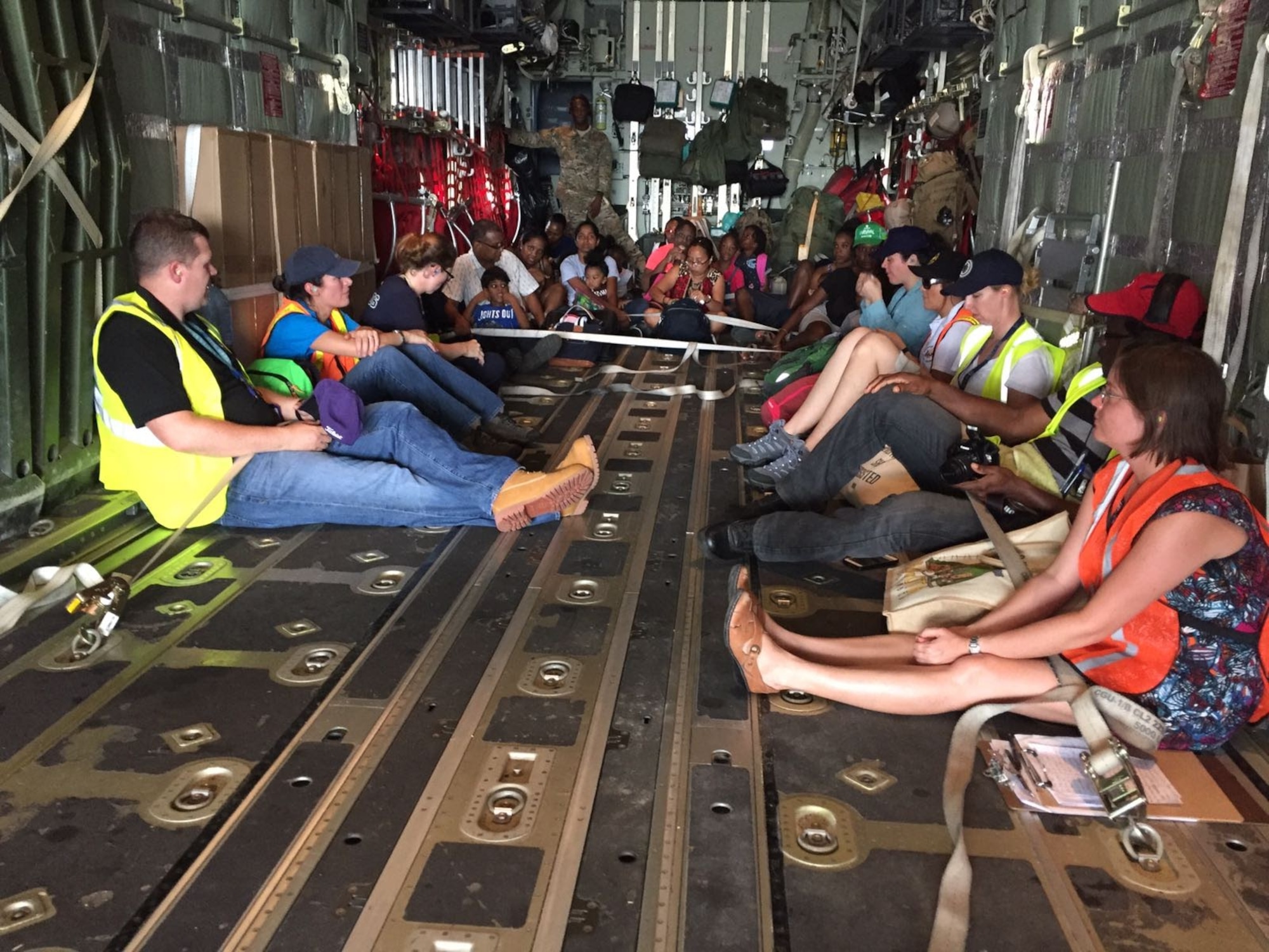 Multiple people in an aircraft.