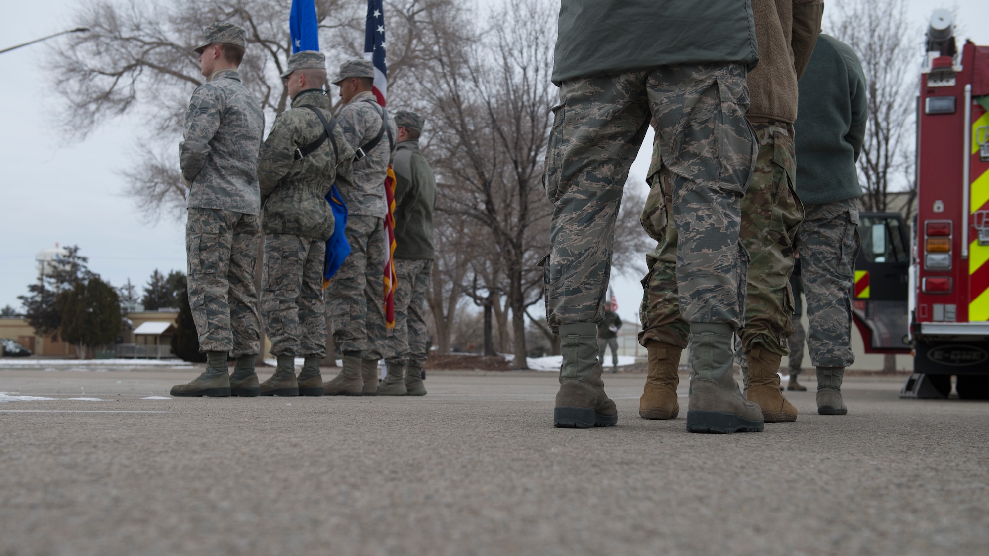 Base ceremonial guardsmen participate in funeral sequence training Dec. 7, 2018, at Mountain Home Air Force Base, Idaho. The U.S. Air Force Honor Guard held a ceremonial guardsman training course Dec. 3-12 to help the base honor guard maintain their skills during multiple member sequence training. (U.S. Air Force photo by Airman 1st Class JaNae Capuno)