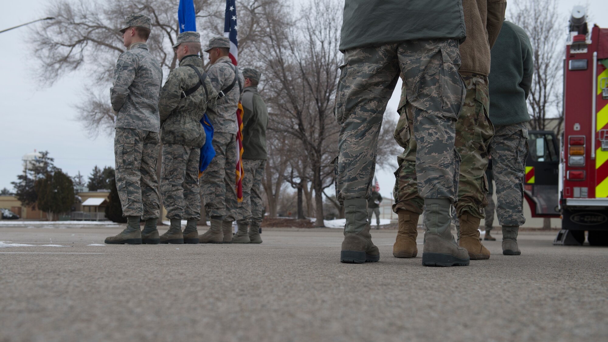 Base ceremonial guardsmen participate in funeral sequence training Dec. 7, 2018, at Mountain Home Air Force Base, Idaho. The U.S. Air Force Honor Guard held a ceremonial guardsman training course Dec. 3-12 to help the base honor guard maintain their skills during multiple member sequence training. (U.S. Air Force photo by Airman 1st Class JaNae Capuno)