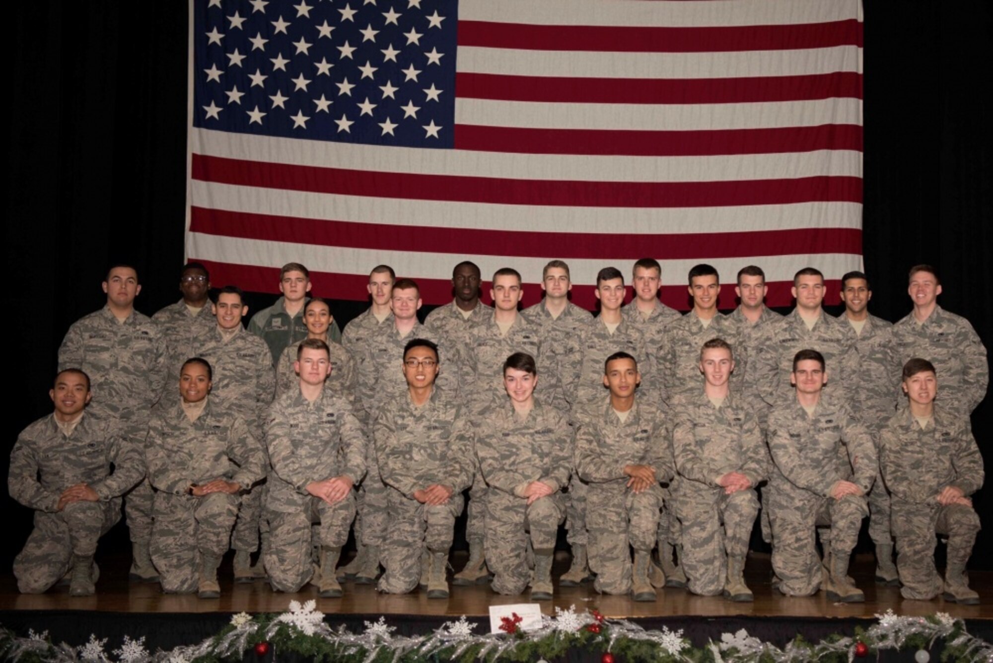 McConnell's newest Airmen pose for a photo during the First-Term Airman's Class Dec 10, 2018. FTAC assists in tranistioning Airmen from techincal training to the operational Air Force. (U.S. Air Force photo by Airman 1st Class Alexi Myrick)