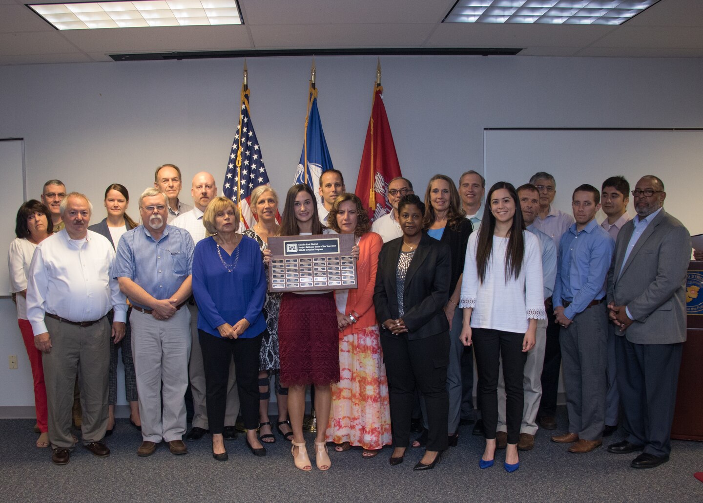 A team from the U.S. Army Corps of Engineers (USACE) Middle East District (MED) was recently named the “USACE Project Delivery Team (PDT) Of The Year for Merit” for their work in planning the execution of almost 1 billion dollars in foreign military sales construction for the nation of Qatar. The project, known as Shield 5, is one of the largest ever undertaken by the District and will cover the construction of several missile defense sites along with numerous support facilities spread across a wide geographic area