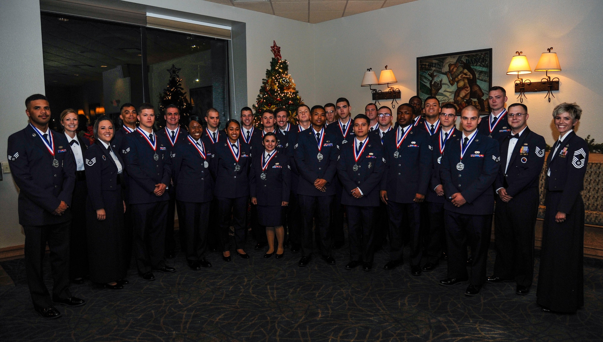 Kirtland’s Airman Leadership School Class 19-2 graduated Dec. 13 in a ceremony at the Mountain View Club here. Airman Leadership School prepares junior enlisted Airmen to become NCOs in the U.S. Air Force. ALS instructors and Kirtland enlisted leaders took 24 Airmen through the first rung of enlisted professional military education. (U.S. Air Force photos by Staff Sgt. Dylan Nuckolls)