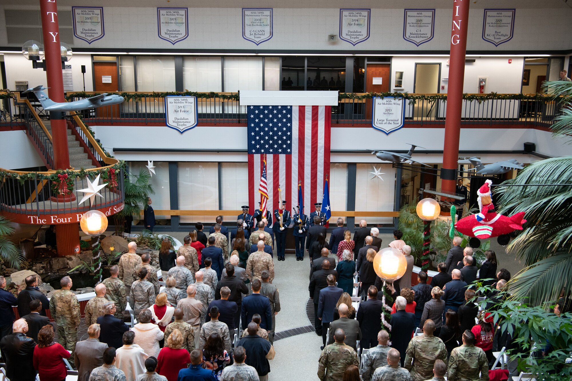 Representatives from the Air Force and the State of California take part in the KC-46A maintenance facility ceremonial groundbreaking at Travis Air Force Base, California, Dec. 14, 2018.