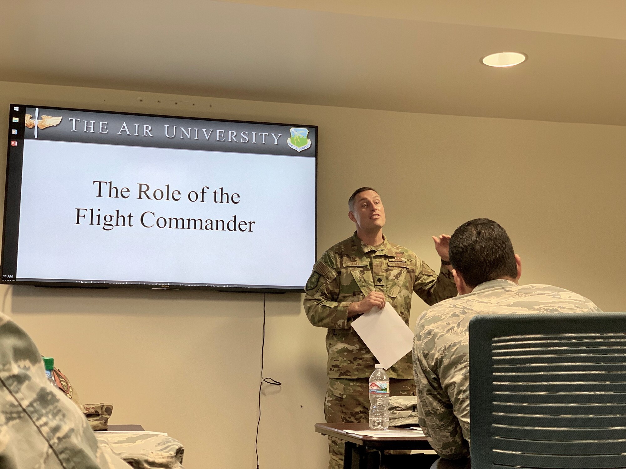 Lt. Col. Zack Hall, 15th Operations Support Squadron commander, addresses one of the Air Force’s first ever Flight Commander Leadership Courses held Dec. 11-13 at Joint Base Pearl Harbor-Hickam. Hall, who served as the class mentor, assisted 13 company grade officers grow their leadership skills and understand the resources around base to better serve the Air Force. The course is designed to fulfill the Chief of Staff of the Air Force’s vision to revitalize squadrons, by starting with flight leadership. (U.S. Air Force photo by 2nd Lt. Amber R. Kelly-Herard)