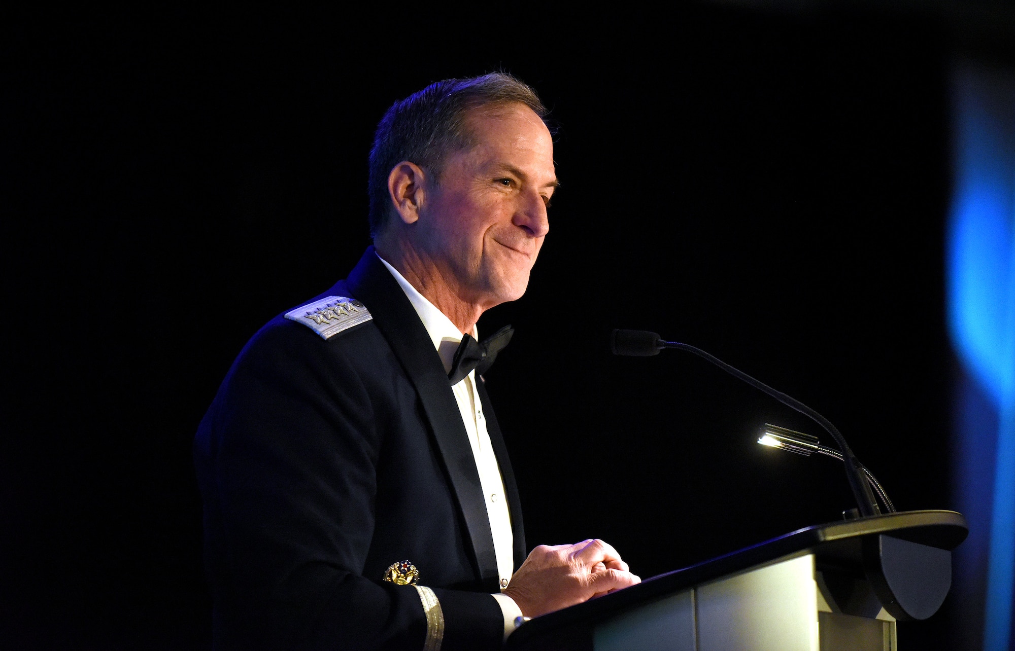 Air Force Chief of Staff Gen. David L. Goldfein delivers remarks during the 71st National Aeronautics Association Wright Brothers Memorial Dinner in Washington, D.C., Dec. 14, 2018. Goldfein introduced retired Gen. Lloyd Newton, the 2018 Wright Brothers Memorial Trophy winner. (U.S. Air Force photo by Staff Sgt. Rusty Frank)