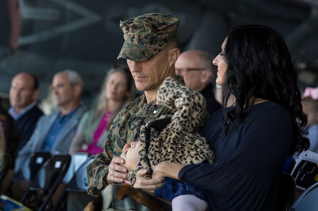 U.S. Marines with Marine Attack Squadron 311 (VMA-311), Marine Corps Air Station (MCAS) Yuma, participate in the Change of Command Ceremony where Lt. Col. Michael W. McKenney, commanding officer for VMA-311 relinquished command to Lt. Col. Robb T. McDonald on MCAS Yuma, Ariz., Dec. 13, 2018. The Change of Command Ceremony represents the transfer of responsibility, authority, and accountability from the outgoing commanding officer to the incoming commanding officer. (U.S. Marine Corps photo by Sgt. Allison Lotz)