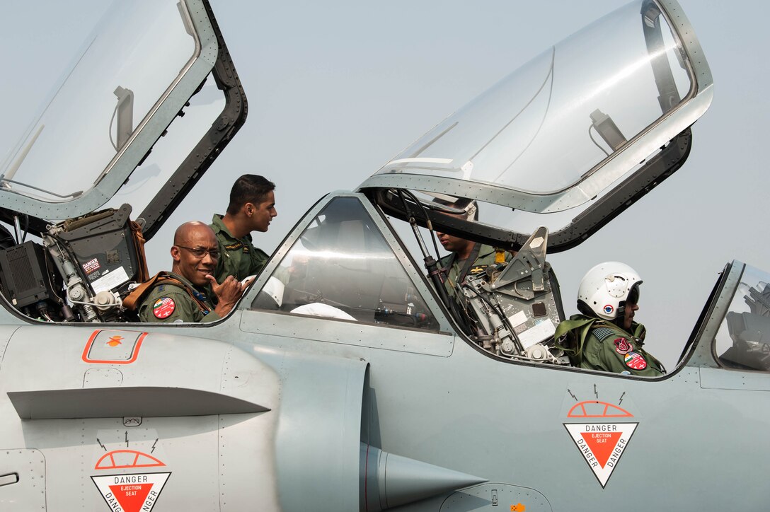 U.S. Air Force Gen. CQ Brown, Jr. Pacific Air Forces commander, prepares for an orientation flight in an Indian Air Force Mirage 2000 at Cope India 19 at Kalaikunda Air Force Station, India, Dec. 14, 2018.