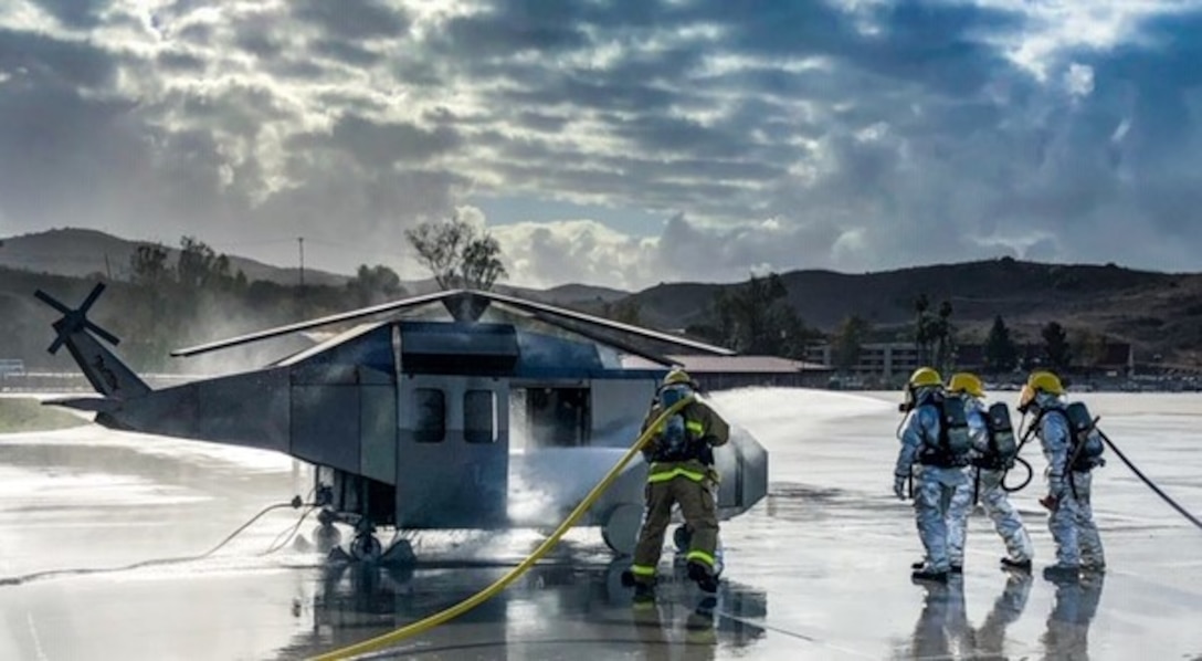 ARFF Marines practice putting out fires