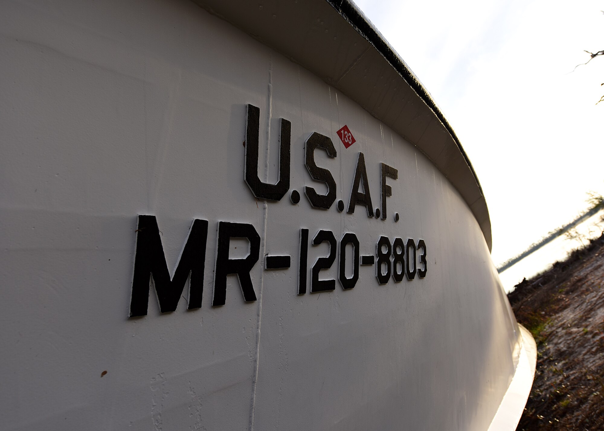 A U.S. Air Force Missile Retriever Ship attached to the 53rd Weapons Evaluation Group sits beached near Tyndall Air Force Base, Fla., Dec. 12, 2018. The vessel was run aground during the powerful winds of Hurricane Michael. (U.S. Air Force photo by Senior Airman Isaiah J. Soliz)