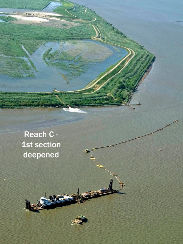 The Dredge Charleston, owned and operated by Norfolk Dredging Company, conducts dredging of Reach C of the Delaware River in June of 2010. Work is part of the Delaware River Main Channel Deepening project, a joint effort of the U.S. Army Corps of Engineers and PhilaPort.