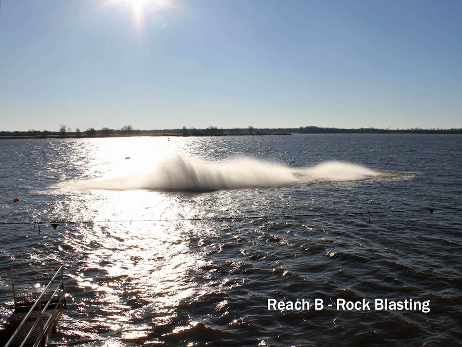 The U.S. Army Corps of Engineers and its contractor Great Lakes Dredge & Dock Company conducted rock blasting operations as part of the project to deepen the main channel of the Delaware River from 40 to 45 feet. The project allows for more efficient transportation of cargo to and from Delaware River ports.