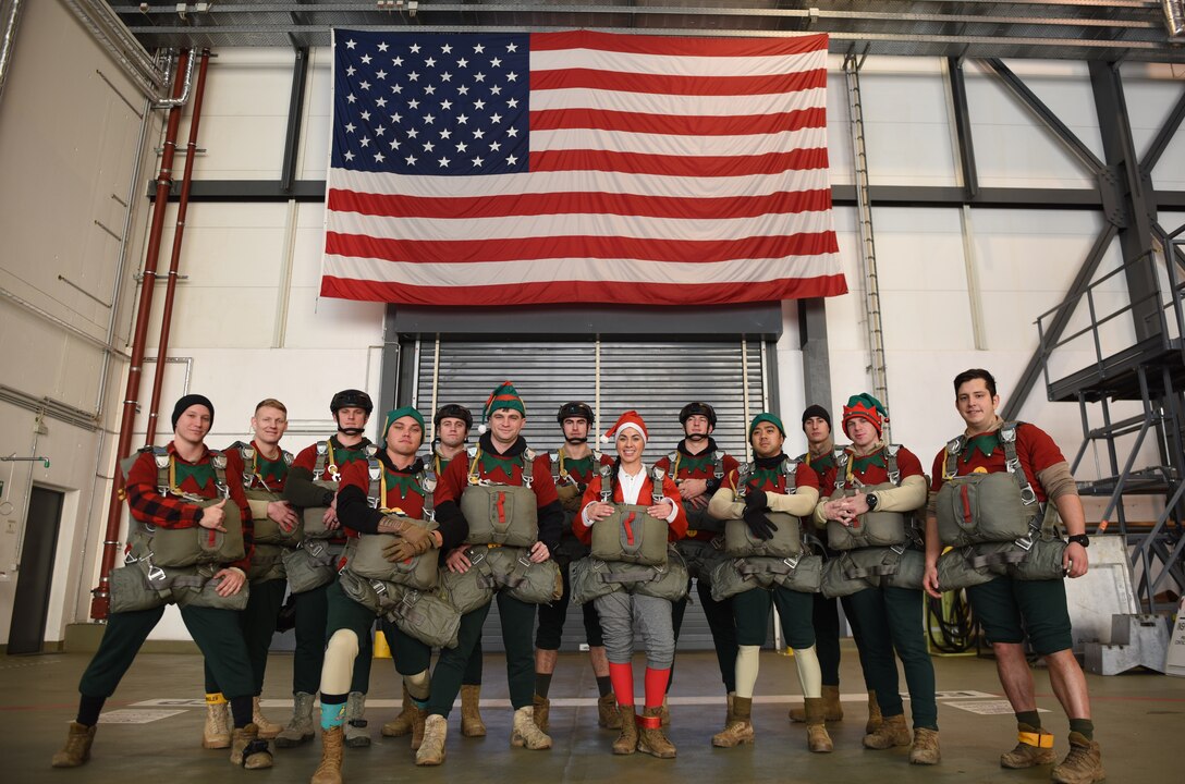 Santa and his helpers, along with members of the U.S. Air Force, U.S. Army, and seven partner nations conducted static-line and military freefall jumps for Operation Toy Drop 2018, over Alzey Drop Zone, Germany Dec. 11-13, 2018.