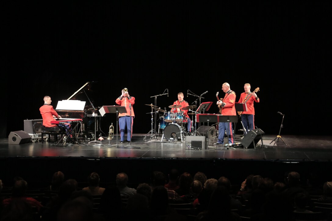 On Sunday, Dec. 16, the Marine Jazz Combo performed holiday favorites at the Bowie Center for the Performing Arts in Bowie, Md. (U.S. Marine Corps photo by Master Sgt. Kristin duBois/released)