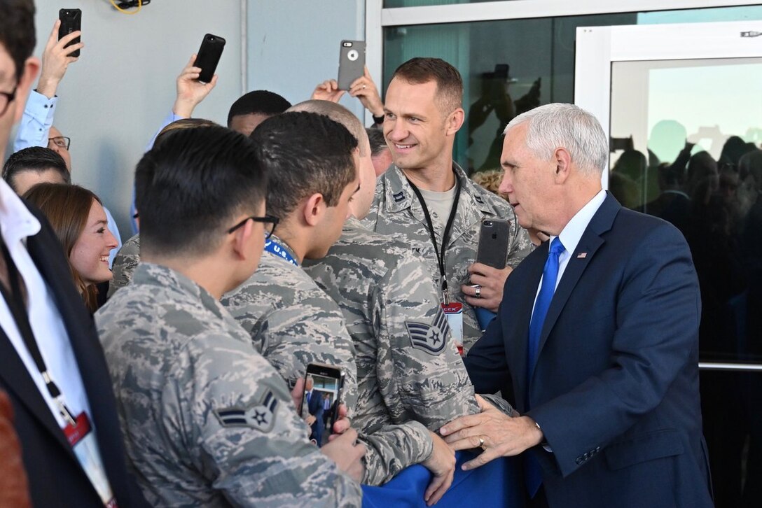 Vice President Mike Pence greeting airmen