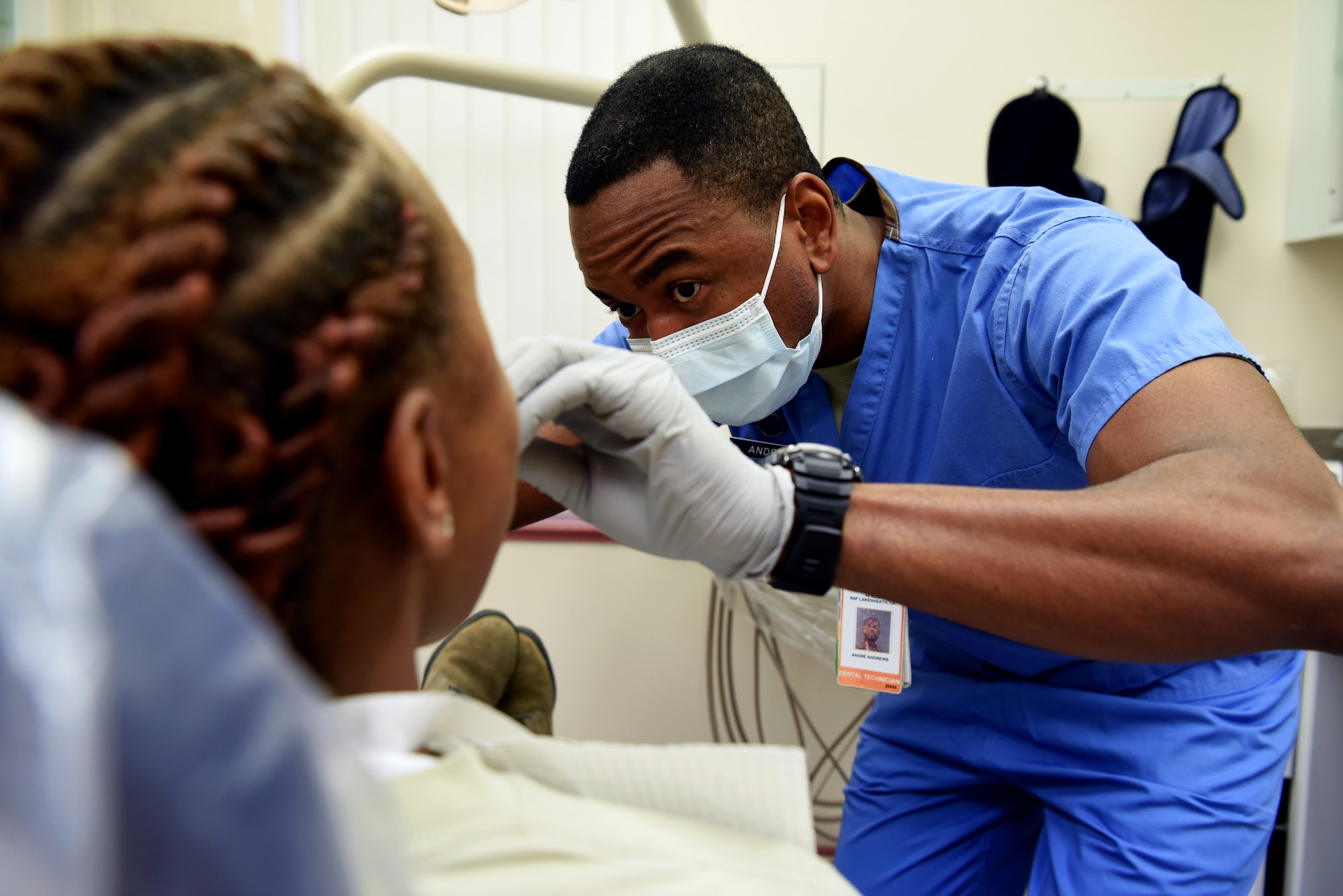 U.S. Air Force Tech. Sgt. Andre Andrews, 48th Dental Squadron dental technician, creates dental impressions for a Team Mildenhall Airman at the RAF Mildenhall Dental Clinic, RAF Mildenhall, England, Dec. 3, 2018. The 48th DS consists of four flights – the dental clinic, dental support and dental laboratory on RAF Lakenheath and the dental clinic on RAF Mildenhall. (U.S. Air Force photo by Airman 1st Class Brandon Esau)