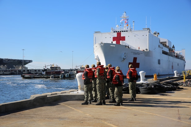 Military Sealift Command’s hospital ship USNS Comfort (T-AH 20) pulls into Naval Station Norfolk, Dec. 18.