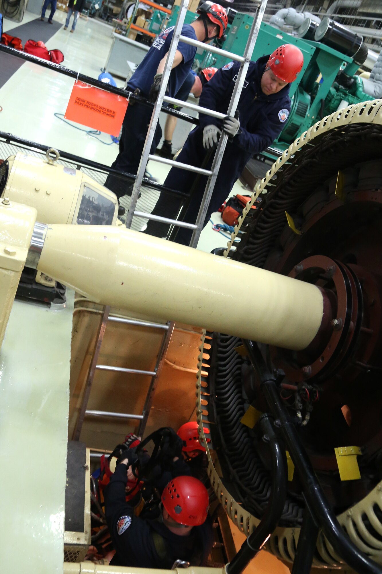 Joint Base Lewis-McChord first responders conduct confined space rescue training at the Western Air Defense Sector Nov. 11, 2018 on Joint Base Lewis-McChord, Washington. The confined space rescue goal is to retrieve the patient as quickly as possible, as safely as possible without causing more injuries because of the difficult location. (U.S. Air National Guard photo by Master Sgt. Tim Chacon)