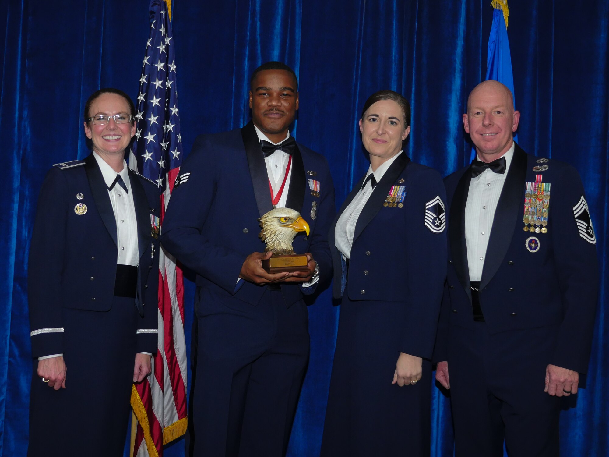 Senior Airman Christopher Little, 90th Security Forces Squadron, earned the Commandant Leadership Award for the Airman Leadership School Class 19-B on F.E. Warren Air Force Base, Wyo., Dec. 19, 2018. Enlisted Airmen must complete the rigorous professional military education course before supervising other Airmen.