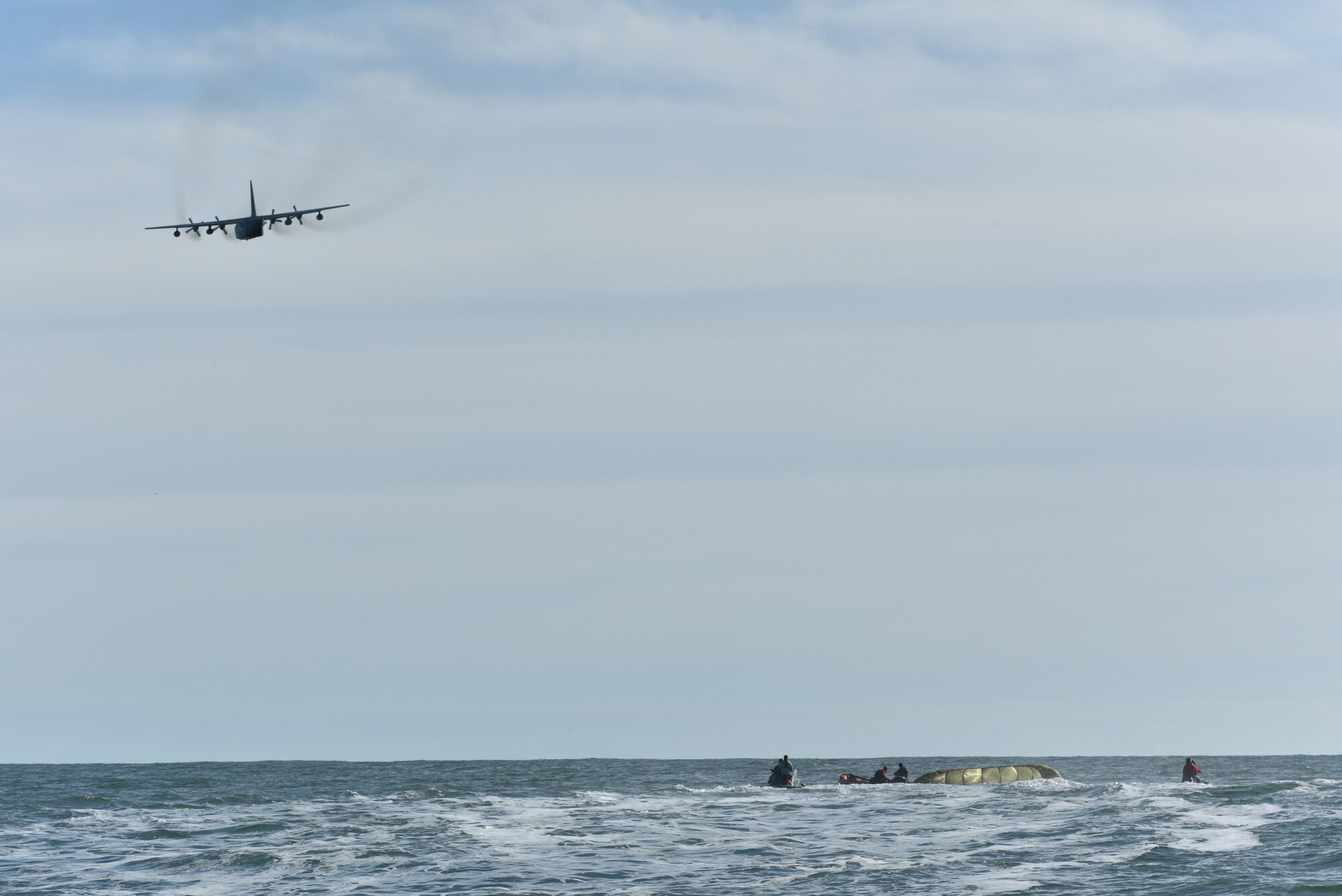 Personnel from the 45th Operations Group, Detachment 3, simulate astronaut rescue and recovery operations, Dec 12, 2018 off the coast of Cape Canaveral Air Station, Fla. As the U.S. prepares to return to human spaceflight, DET 3 in coordination with NASA and commercial partners, will play a direct role in rescue and recovery of astronauts because they are the only Department of Defense unit responsible for all aspects of human spaceflight recovery including planning of rescue tactics, real-world execution, and overall command and control of the human spaceflight mission. (U.S. Air Force photo by Airman 1st Class Dalton Williams)