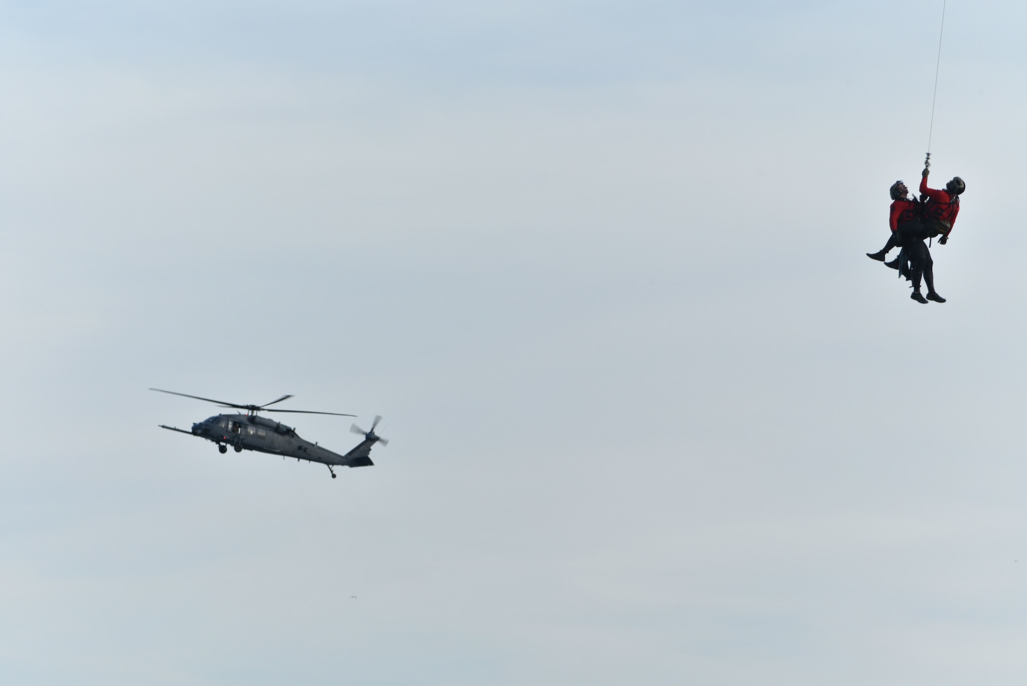 Personnel from the 45th Operations Group, Detachment 3, simulate astronaut rescue and recovery operations, Dec 12, 2018 off the coast of Cape Canaveral Air Station, Fla. As the U.S. prepares to return to human spaceflight, DET 3 in coordination with NASA and commercial partners, will play a direct role in rescue and recovery of astronauts because they are the only Department of Defense unit responsible for all aspects of human spaceflight recovery including planning of rescue tactics, real-world execution, and overall command and control of the human spaceflight mission. (U.S. Air Force photo by Airman 1st Class Dalton Williams)