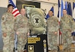 From left to right, USAREC Command Sergeant Major, CSM Tabitha A. Gavia, and USAREC Commander, Maj. Gen. Frank M. Muth, join USAMEB Commander, Col. Oscar H. Pintado, and USAMEB Command Sergeant Major, CSM Steven R. Laick to unveil branding commemorating the brigade’s move to USAREC.