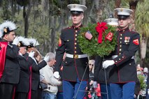 Services members, veterans, and families take part in Wreaths Across America at Beaufort National Cemetery, Dec. 15, 2018. Wreaths were laid to honor the fallen during the holidays. (U.S. Marine Corps photo by Cpl. Kathryn M. Adams/Released)