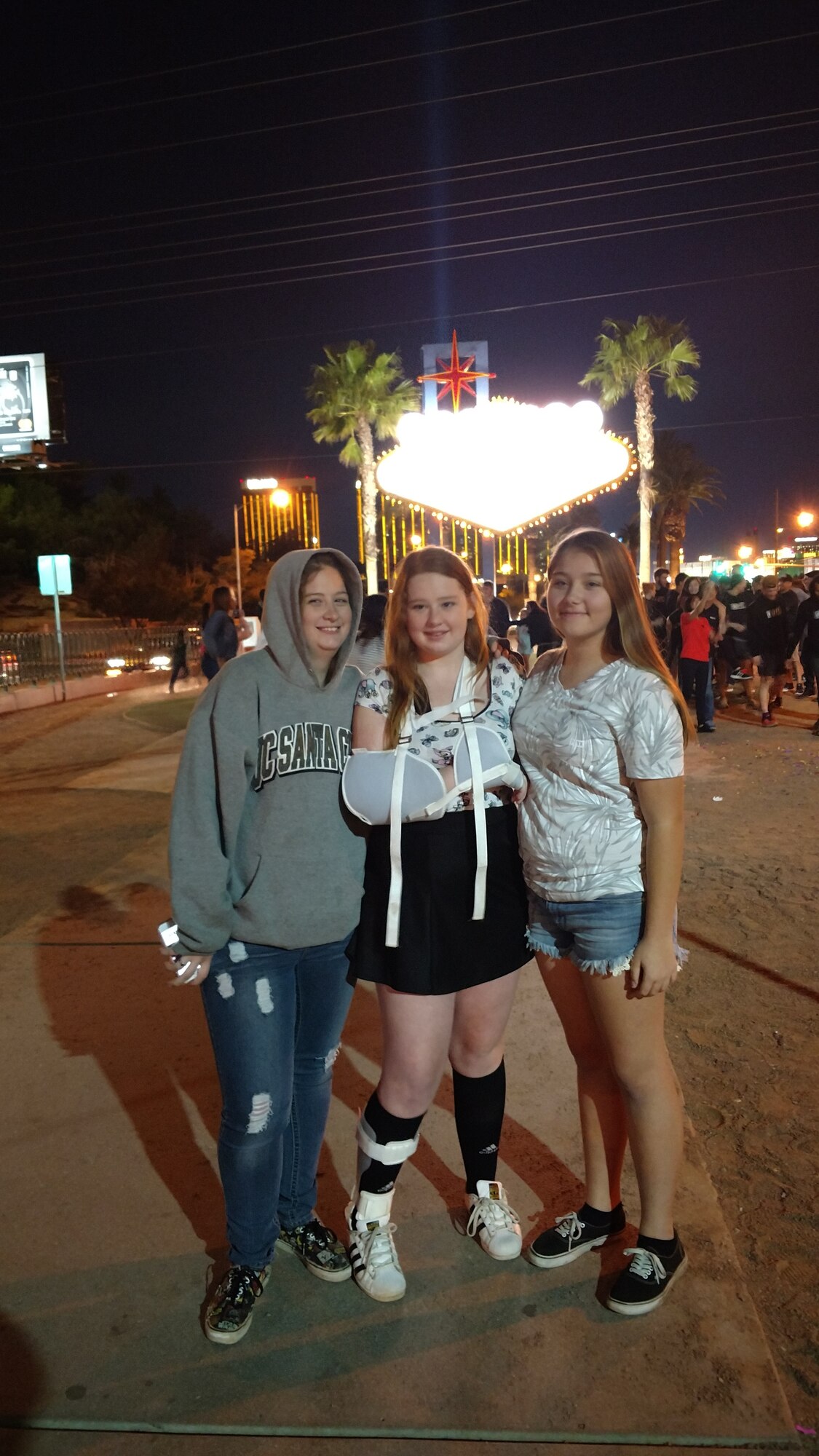 Tiffany and Samantha Pipken and their cousin Aundrea Scott (right) pose for a photo on the strip in Las Vegas, Nevada in March 2017. The outing is a family tradition started by Samantha’s grandfather.  Although her grandfather is now deceased, Samantha didn’t want her stroke to prevent the family from making the annual trek.  (Courtesy photo)