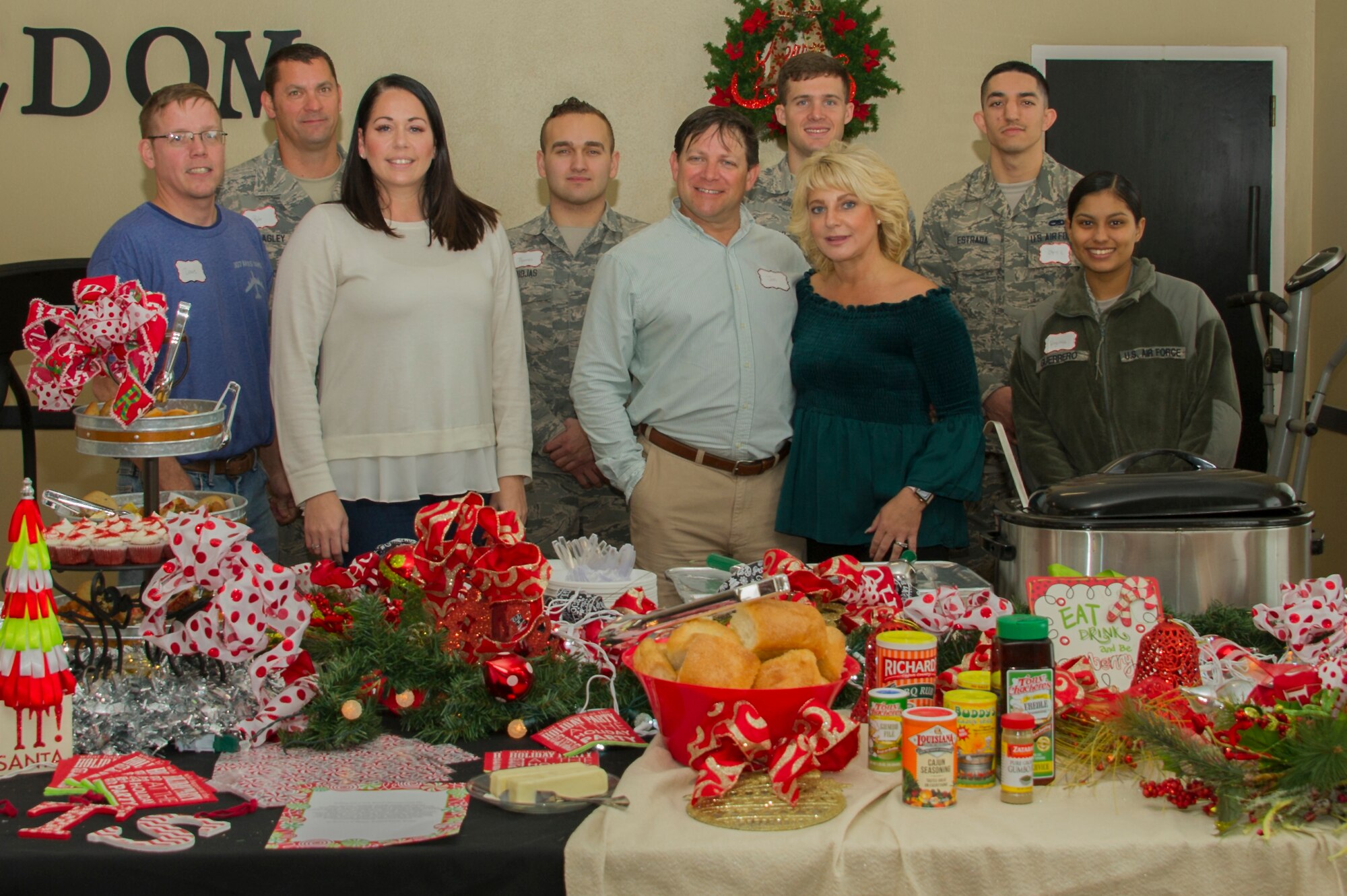 Reserve Citizen and active-duty Airmen from Barksdale Air Force Base along with members of Volunteers of America North Louisiana brought gifts and prepared a meal for a Christmas party at the Safe Haven shelter for homeless veterans, in Shreveport, Louisiana, December 19, 2018. (U.S. Air Force photo by Airman 1st Class Maxwell Daigle)