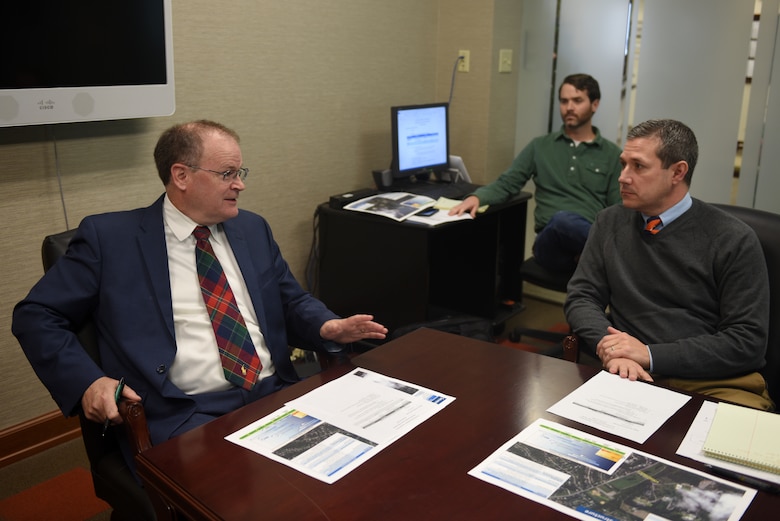 Stephen G. Durrett, programs director, professional engineer and member of Senior Executive Service with the U.S. Army Corps of Engineers Great Lakes and Ohio River Division, meets with Nashville District project managers, geologists and engineers Dec. 18, 2018 at the district headquarters in Nashville, Tenn., to discuss the status and technical details for the planned Ellington Dry Dam to be constructed near Ellington Agricultural Center. (USACE photo by Lee Roberts)