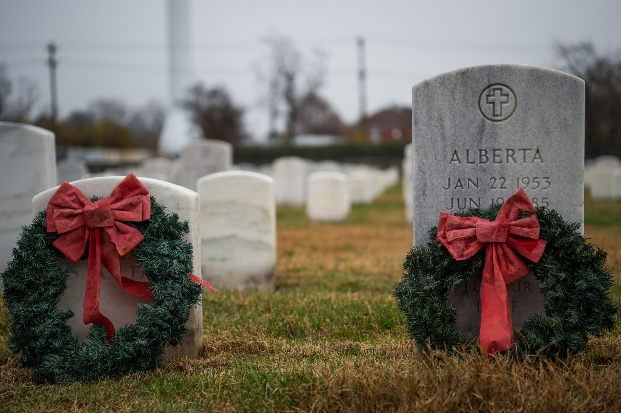 Wreaths are laid across the graves of fallen members of the Armed Forces in honor of National Wreaths Across America Day at Hampton National Cemetery in Hampton, Virginia, Dec. 15, 2018.