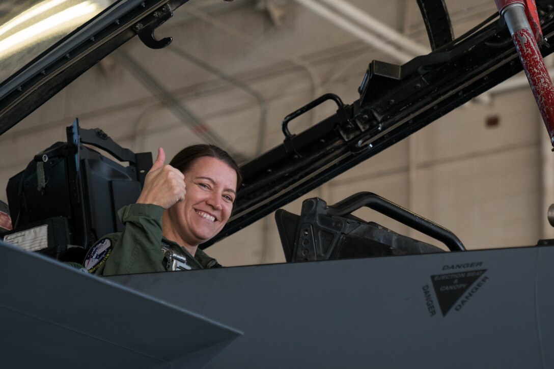 Chief Master Sgt. Amanda Stift F-15 familiarization flight