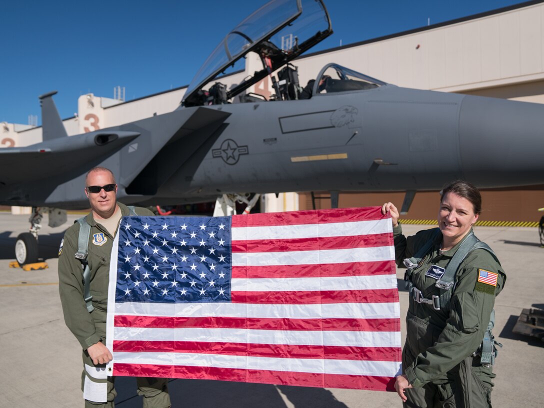 Chief Master Sgt. Amanda Stift F-15 familiarization flight