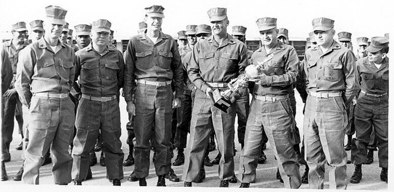 Mark Horning (right) stands with other U.S. Marine sergeants in 1974. (Courtesy photo)